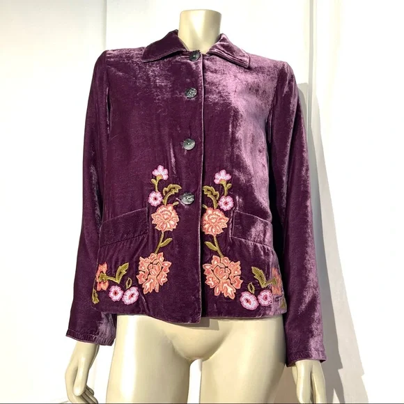 J.Jill Velvet Blazer Jacket Floral Embroidery - Picture 4 of 13